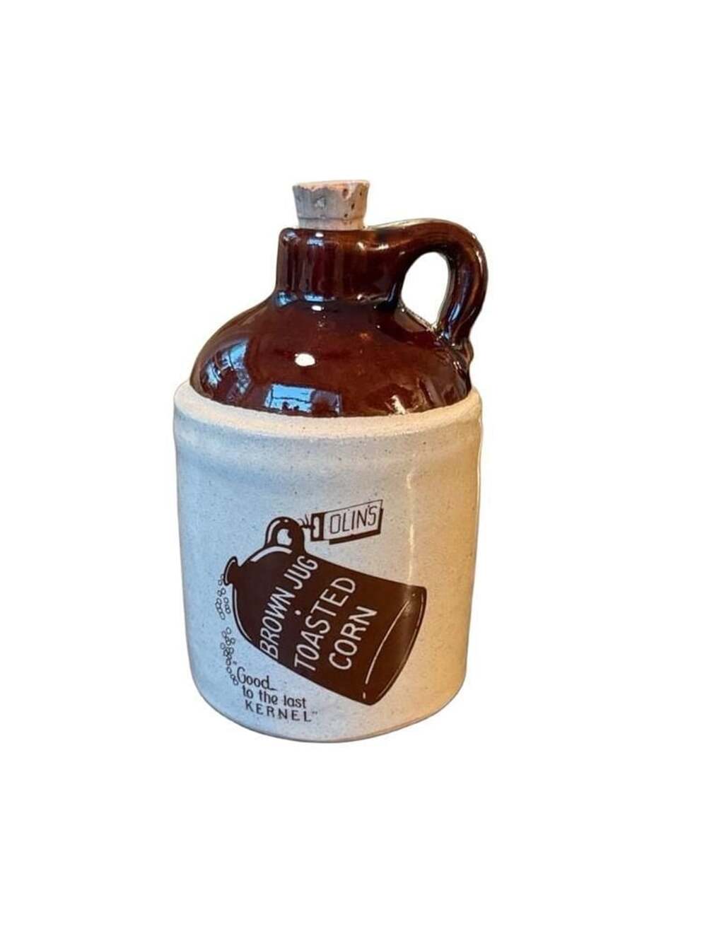 Vintage Olin's Brown Jug Toasted Corn Ceramic Crock With Cork